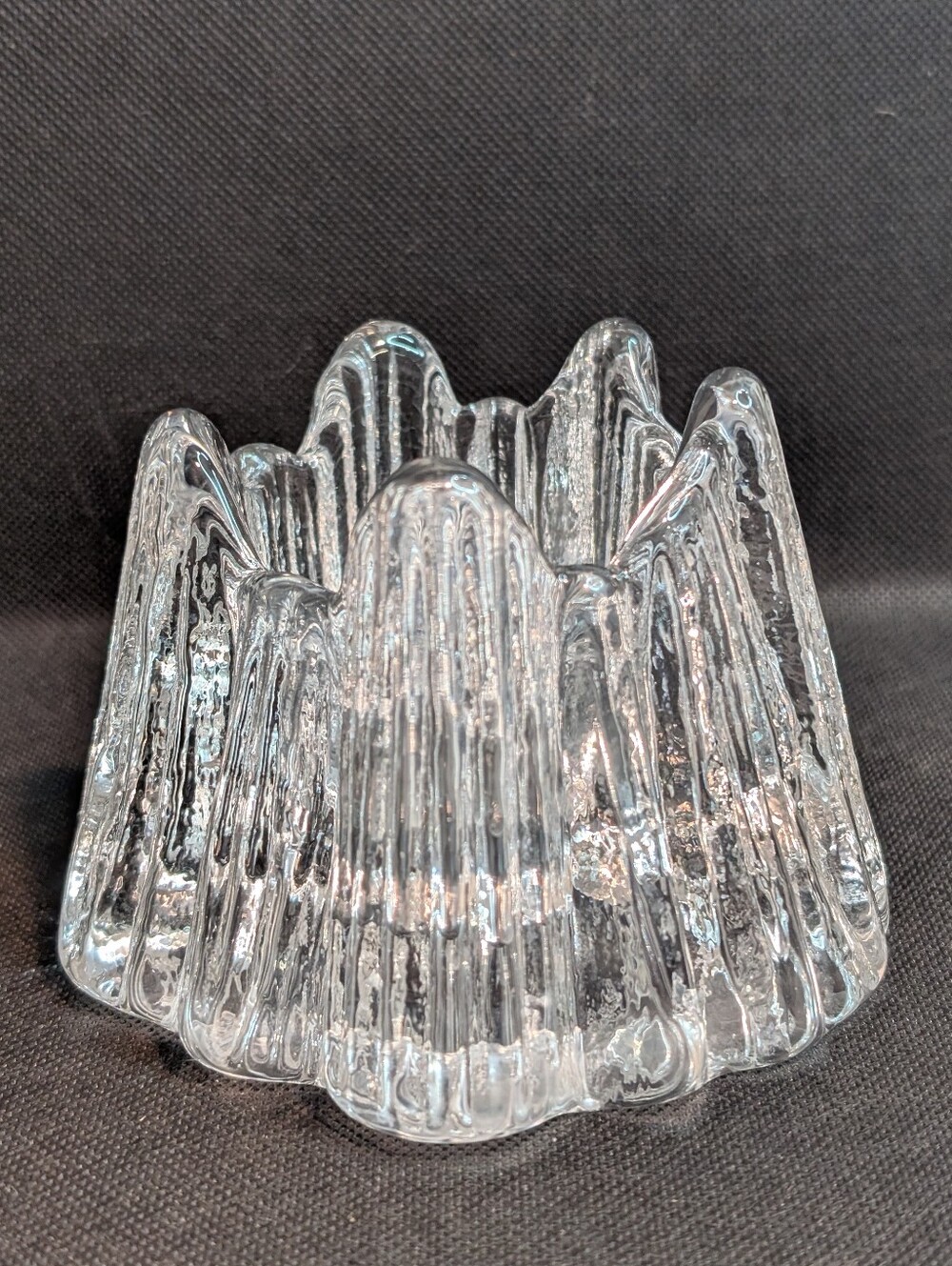 1980 Nybro Rune Strand Volcano Crystal Votive Candle Holder Sweden